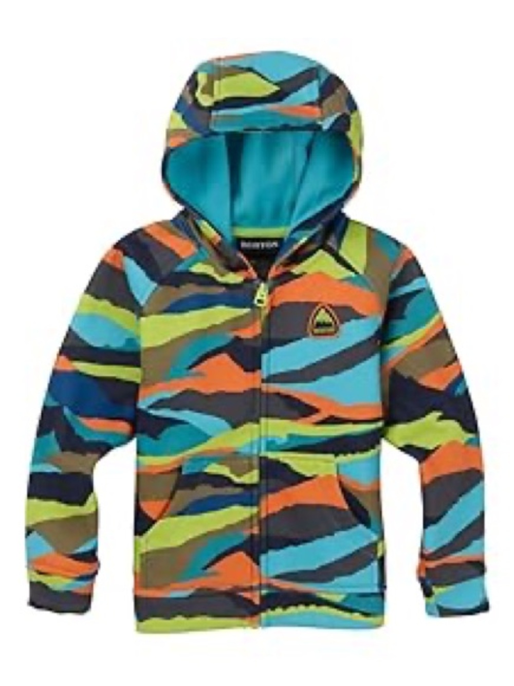 Burton Kids Zip Hoodie in Blue, Green & Orange Camo